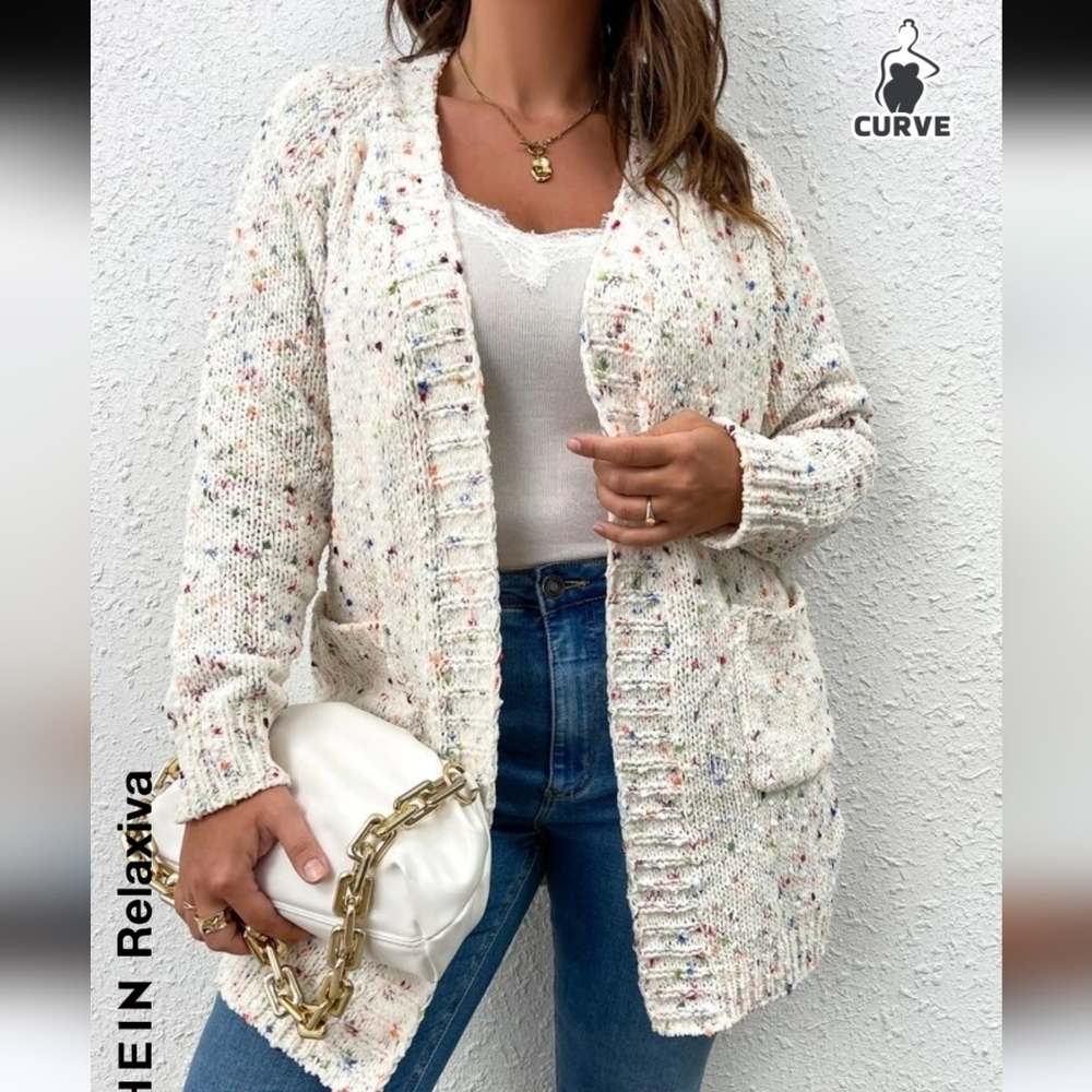 Rainbow Popcorn Long Cardigan women's SheIn white multi color pockets size S
